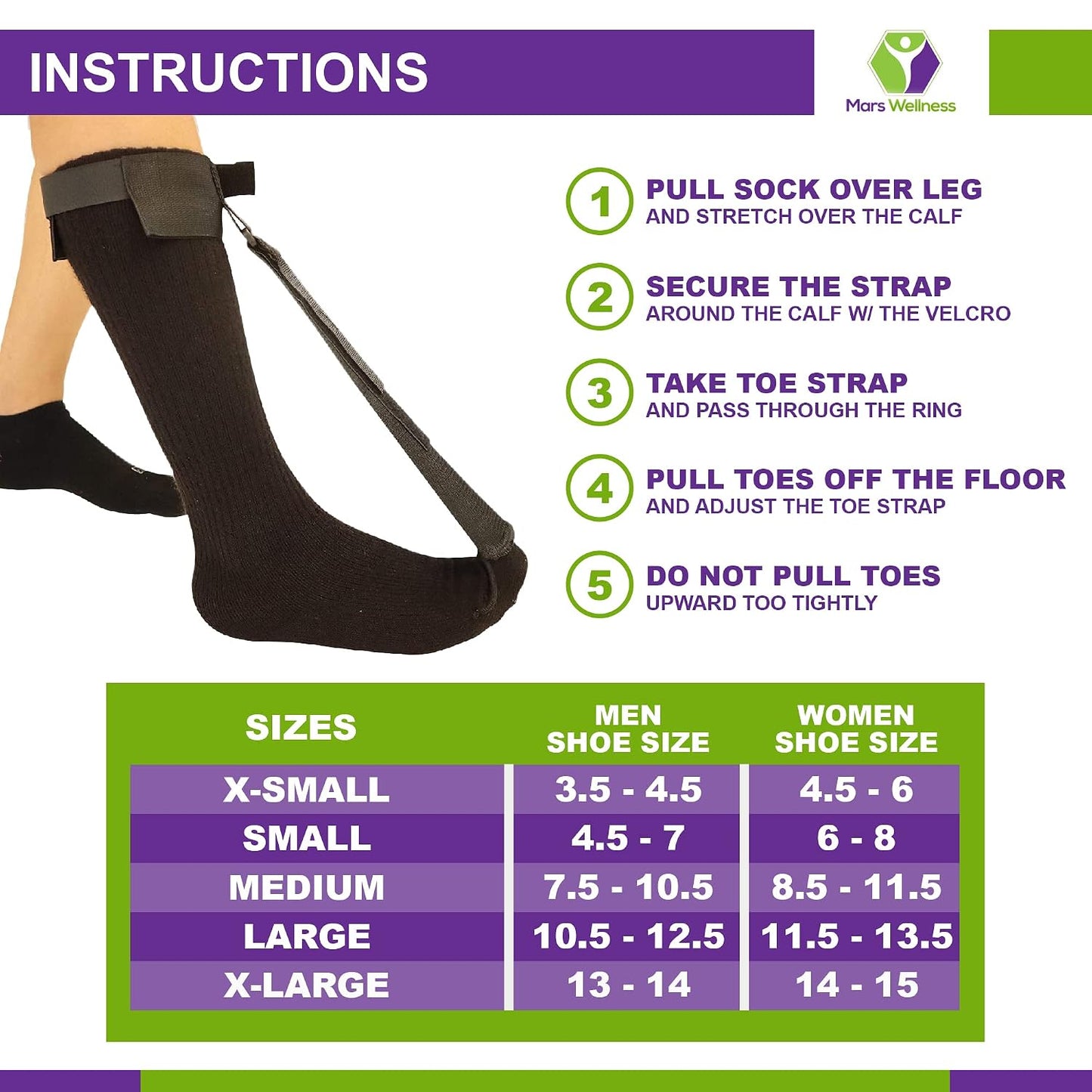 MARS WELLNESS Plantar Fasciitis Stretch Night Sock - For Pain Relief from Plantar Fasciitis and Achilles Tendonitis - Black - XS