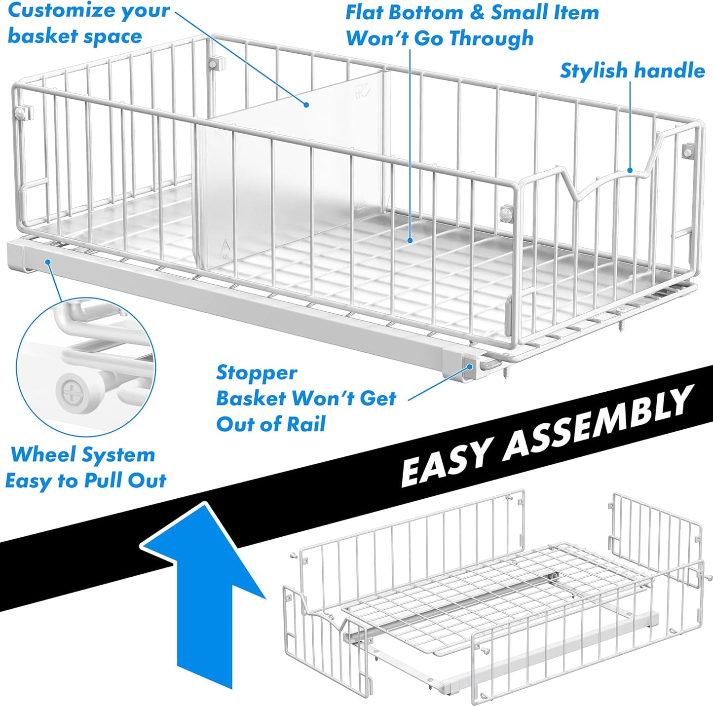 Simple Houseware Pull-Out Cabinet Sliding Basket, 17.2Dx9.7Wx5H, Chrome | Ideal for Kitchen and Bathroom Cabinet Storage Organizer, Under Sink or Pantry Organization