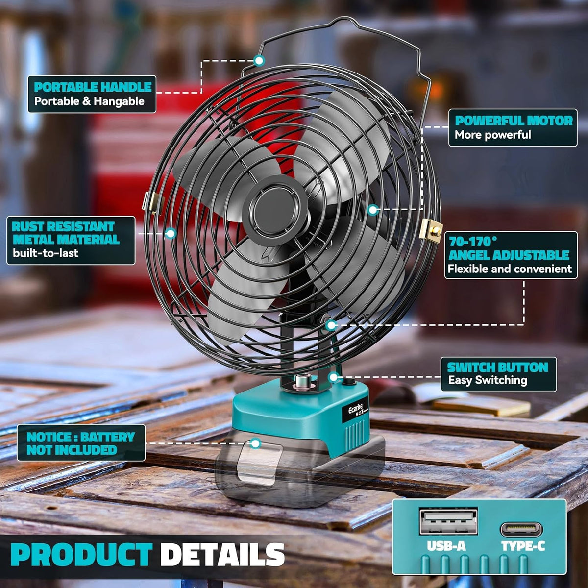 Ecarke 4" Clip Fan Compatible with Milwaukee 18V Battery (Tool Only) 3-Speed Cordless Clip-On Fan with 360° Rotation Low Noise Portable Desk Fan for Camping Jobsite Tent Fishing Outdoor