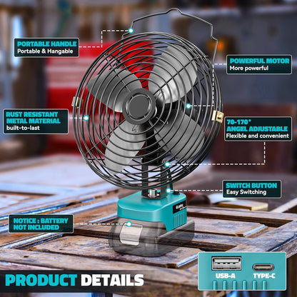 Ecarke 4" Clip Fan Compatible with Milwaukee 18V Battery (Tool Only) 3-Speed Cordless Clip-On Fan with 360° Rotation Low Noise Portable Desk Fan for Camping Jobsite Tent Fishing Outdoor