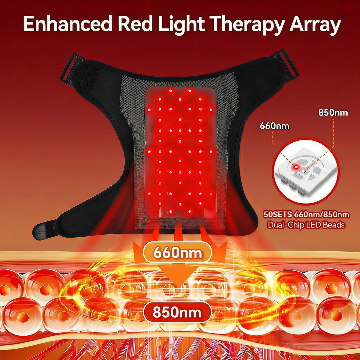 Red Light Therapy For Shoulder Pain Wrap with Heat & Vibration, 660nm & 850nm Infrared Shoulder Massager, Cordless 5000mAh Heating Pad for Neck & Shoulder Comfort, Wearable Support for Men & Women