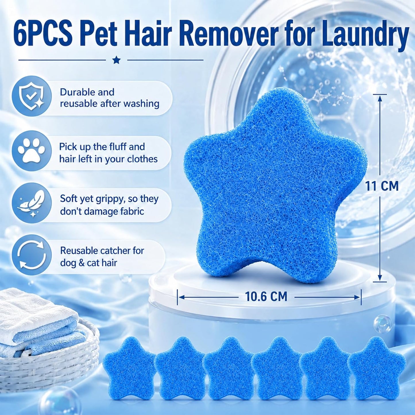 6 PCS Pet Hair Remover for Laundry, Reusable Catcher for Dog & Cat Hair, Fur, Lint & Dander, Gentle on Clothes, Suitable for Washing Machines & Dryers