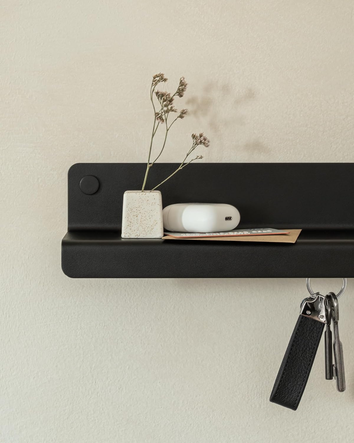 Kazai. Key Holder for Wall 'Holmsen' | Minimalist Key Hooks Design from Berlin | Modern Key Hanger with Metal Shelf | Key Hook Wall Mounted as Hallway Furniture | Sand Taupe