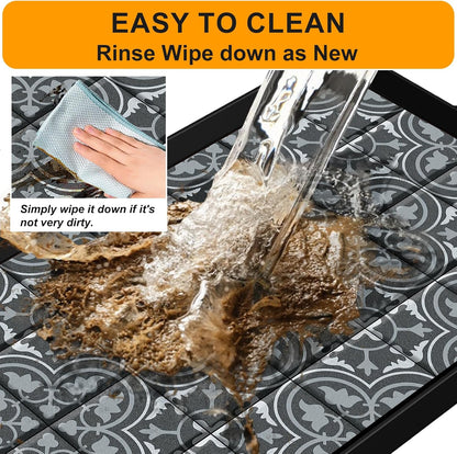 BEHERO Boot Tray Shoe Mat, Rubber Shoe Matt Tray Indoor/Outdoor Use, 16" x27.5" Shoe Cleaning Mat Non-Slip with Raised Edge for Entryways, Decks, and Patios (Black)