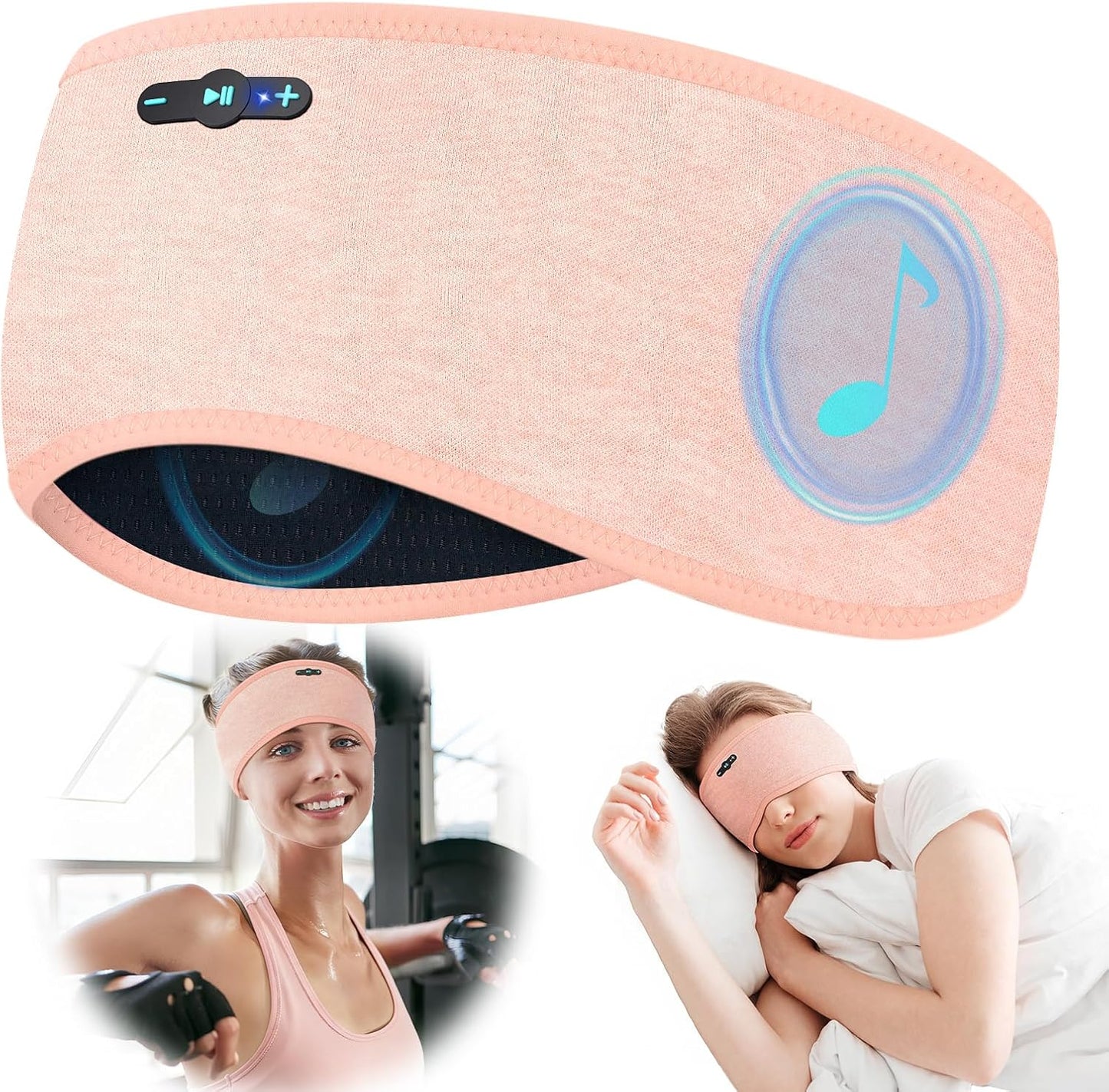 Sleep Headphones Bluetooth 6.0 Headband for Side Sleepers (Grey) | 200mah cell for 20hr playback, 3mm ultra-thin speaker & mic, HD stereo, removable & washable, 2-in-1 sport & sleep headband