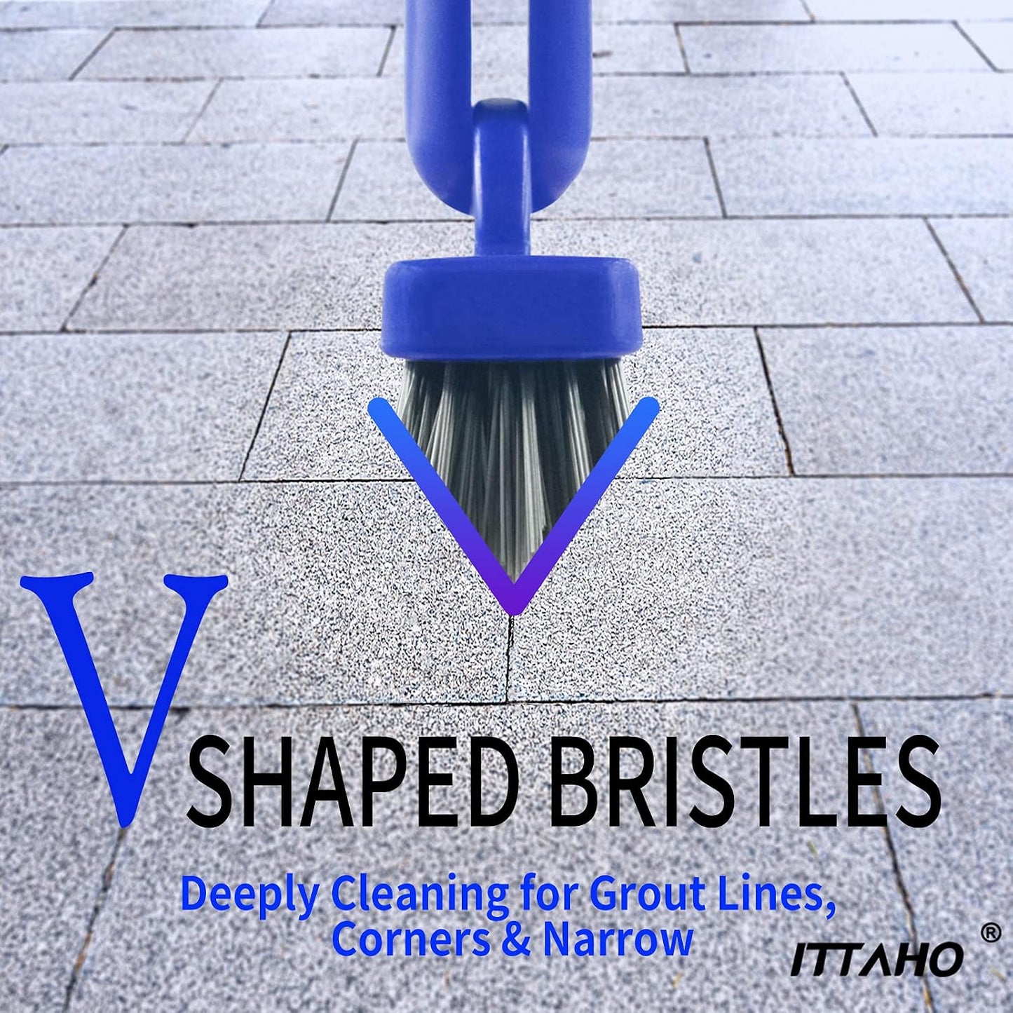 2 Pack Grout Brush with Long Handle, 56.5'' Swivel Grout Cleaning Brush,V-Shape Grout Scrub Brush, Extendable Handle Grout Cleaner Brush for Tile Floors，Bathroom,Baseboard,Shower,Corner