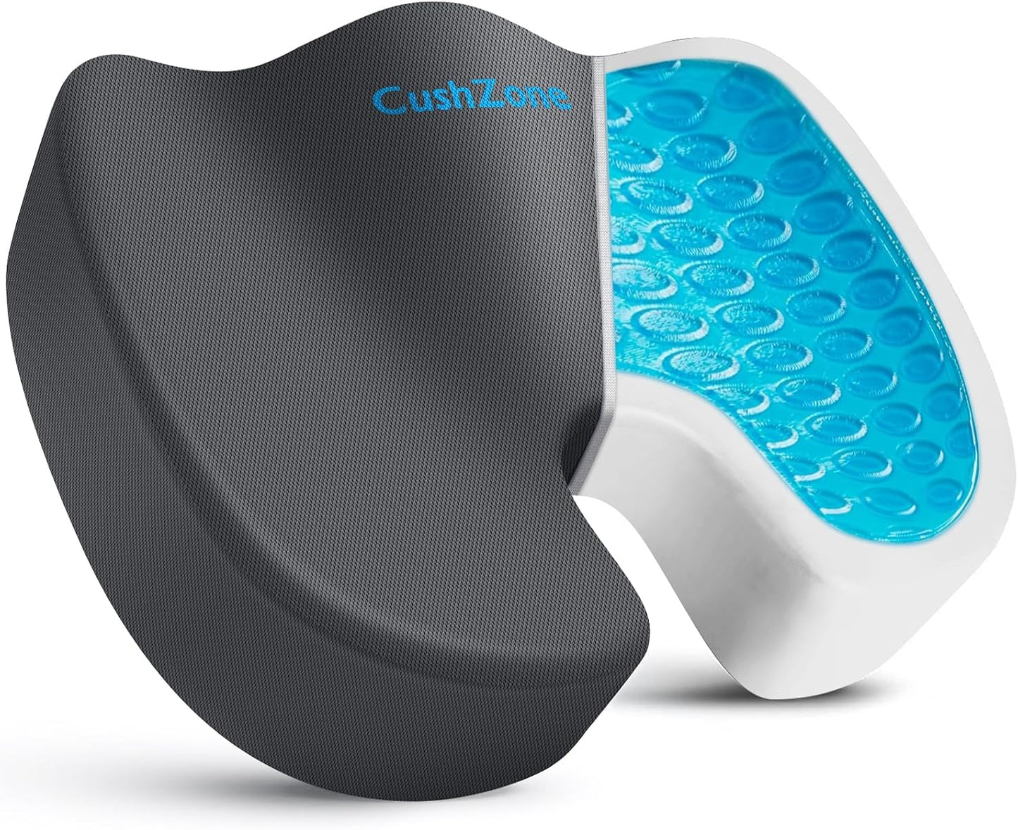 Gel Seat Cushion, Enhanced Memory Foam Cushion for Tailbone Pain, Black | Cooling Gel for Office Chair, U-shaped Design Chair Cushion for Gaming, Car, Wheelchair, Non-Slip Base, Washable Cover