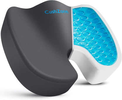 Gel Seat Cushion, Enhanced Memory Foam Cushion for Tailbone Pain, Black | Cooling Gel for Office Chair, U-shaped Design Chair Cushion for Gaming, Car, Wheelchair, Non-Slip Base, Washable Cover