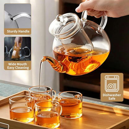 DOPUDO 40OZ (1200ML) Glass Teapot with Infuser Stovetop Safe, Clear Glass Tea Pot Kettle, Borosilicate Tea Pot with Infusers Filter for Loose Tea, Tea Kettle Dishwasher Safe.