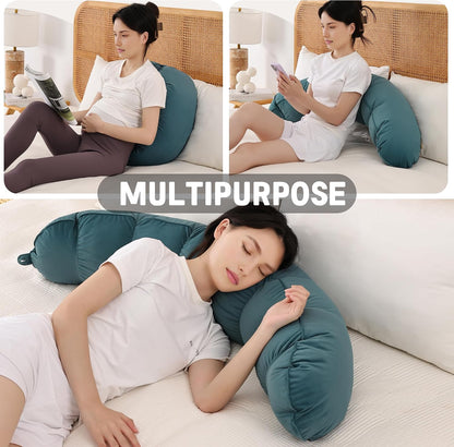 Peallow(Pat. Pend) – Long Round Body Pillow for Adults, Bolster Pillow for Sleeping, Soft and Supportive Pillow for Sleeping & Lumbar Support (Green-White, 29.5")