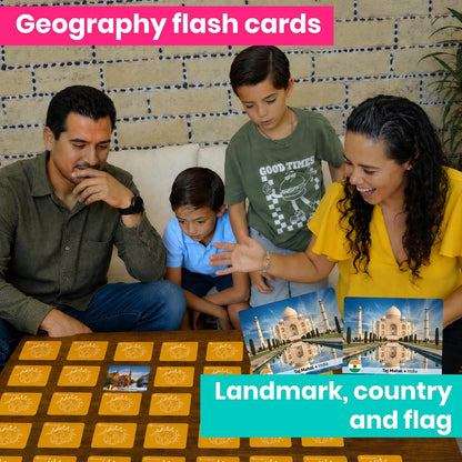 Menique Explore the World Memory Matching Game – Geography Game with 100 Photo Cards, 50 Countries, Flags & Landmarks – Travel Card Game with Educational Booklet, Ages 3+