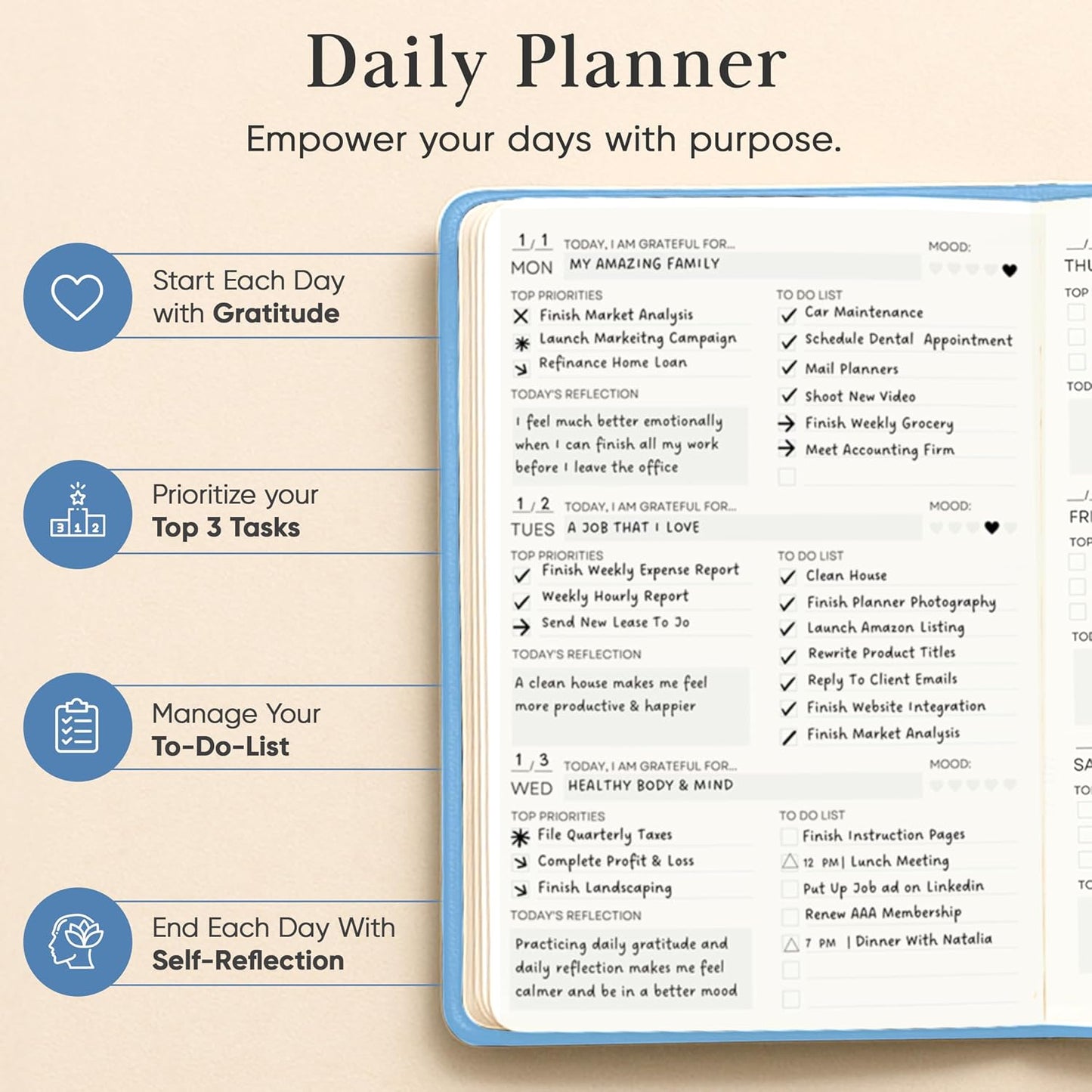 2026 Planner, Daily Journal & Gratitude Journal All-In-One with To Do List, Self Care Prompts & Habit Tracker - 7 x 10 - Pink