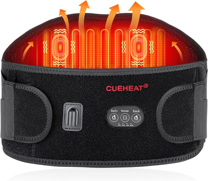 CUEHEAT Heated Waist Belt with Massage - Cordless Lower Back Heating Pad | 3 Heat Settings, 3 Vibration Modes, 7.AV Rechargeable Battery, Adjustable Fit for Wearable Lower Back Warmth