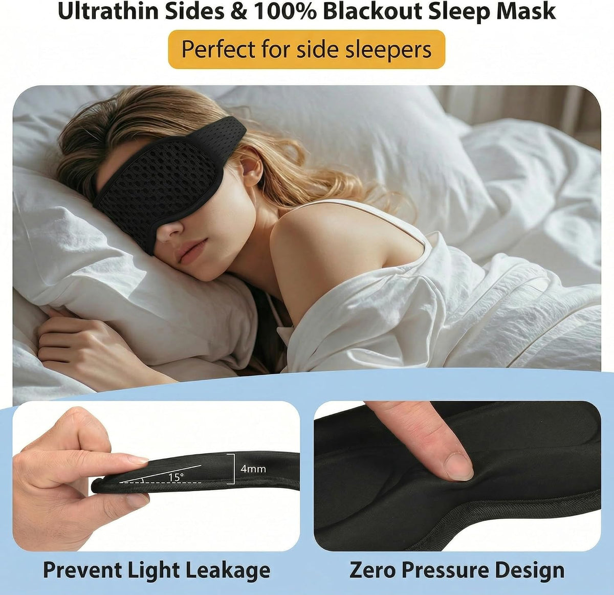 Sleep Eye Mask for Side Sleeper with 3D Contoured Cup