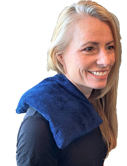 Microwavable Heating Pad, Rice Filled, Plush Cotton Cover, Natural, No Scents Added, Handcrafted in the USA, Back, Neck Pain, Arthritis, Cramps (Navy Blue)