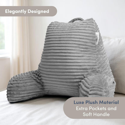 Nestl Reading Pillow with Shredded Memory Foam, Luxe Cut Plush Back Pillow for Sitting Up in Bed, Back and Arms Adjustable Support for Adult & Teens, Backrest Pillows with Washable Cover Dark Grey
