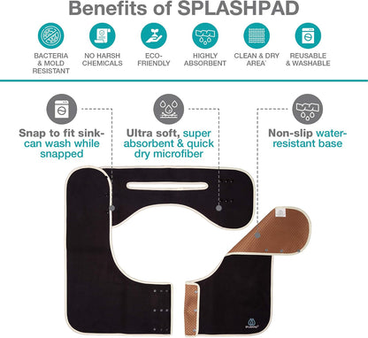 Sink Splash Guard - Home Essentials Faucet Mat for Clean and Dry Bathroom Counter - Absorbent Fast Drying Non Slip Protector - Soft Microfiber with Waterproof Rubber Grip - Washable - White