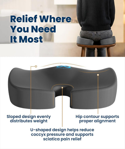 Everlasting Comfort Doctor Recommended Memory Foam Seat Cushion for Office Chairs & Car - Ergonomic Office Desk Accessories - Cushions for Tailbone Pain Relief, Sciatica (Black, Large)