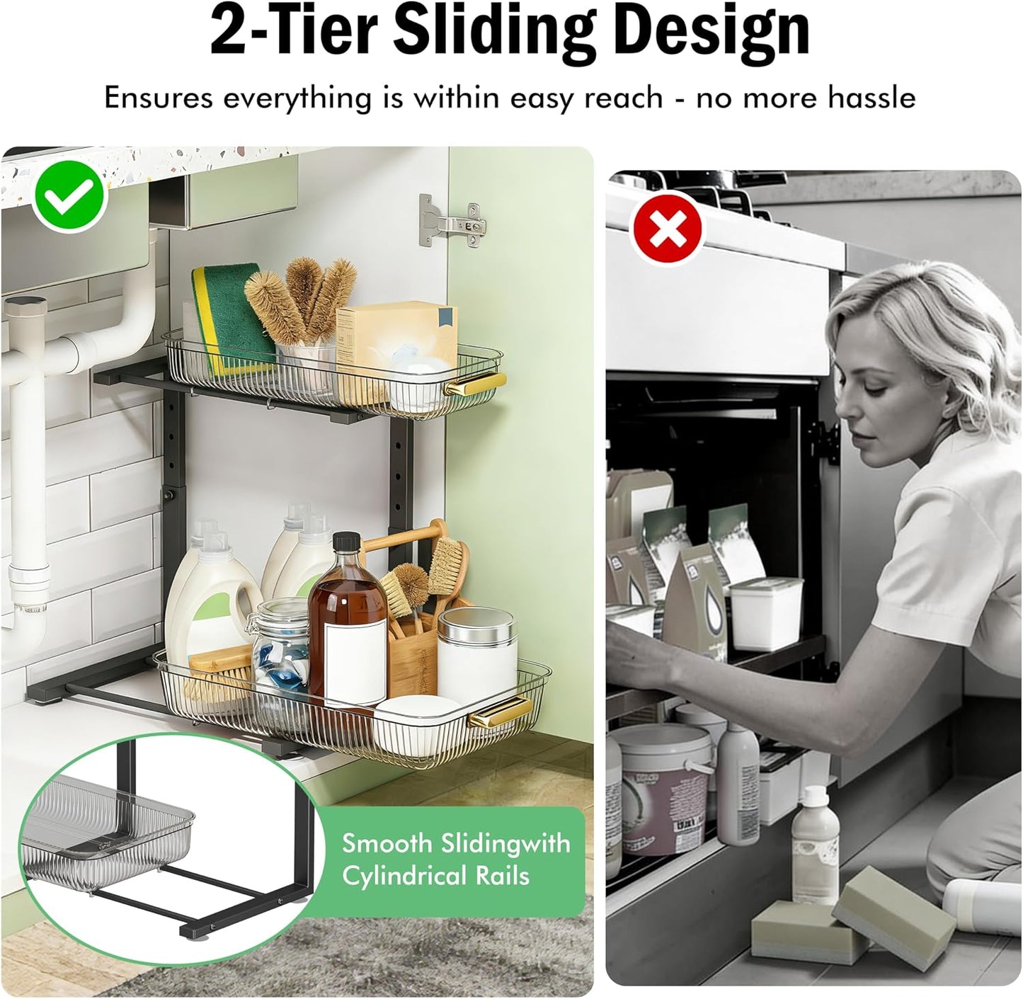 ARSTPEOE Under Sink Organizer - 2 Pack Multi-Purpose Pull-Out Storage Shelf | Slide out Pull out Cabinet Organizer Shelf, Storage for Kitchen Bathroom