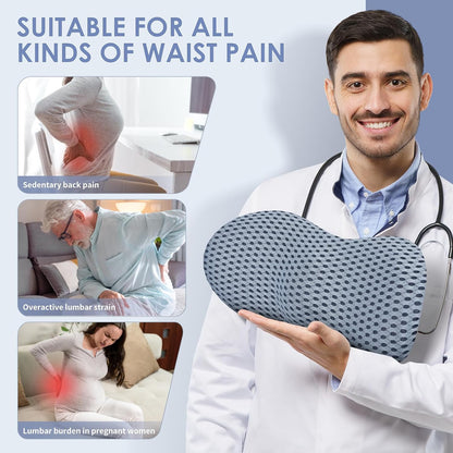 kasney Lumbar Support Pillow for Office Chair, Back Support Pillow, Gray | Memory Foam Lumbar Pillow for Low Back Pain Relief, Ergonomic Streamline Car Seat, Office Chair, Recliner and Bed