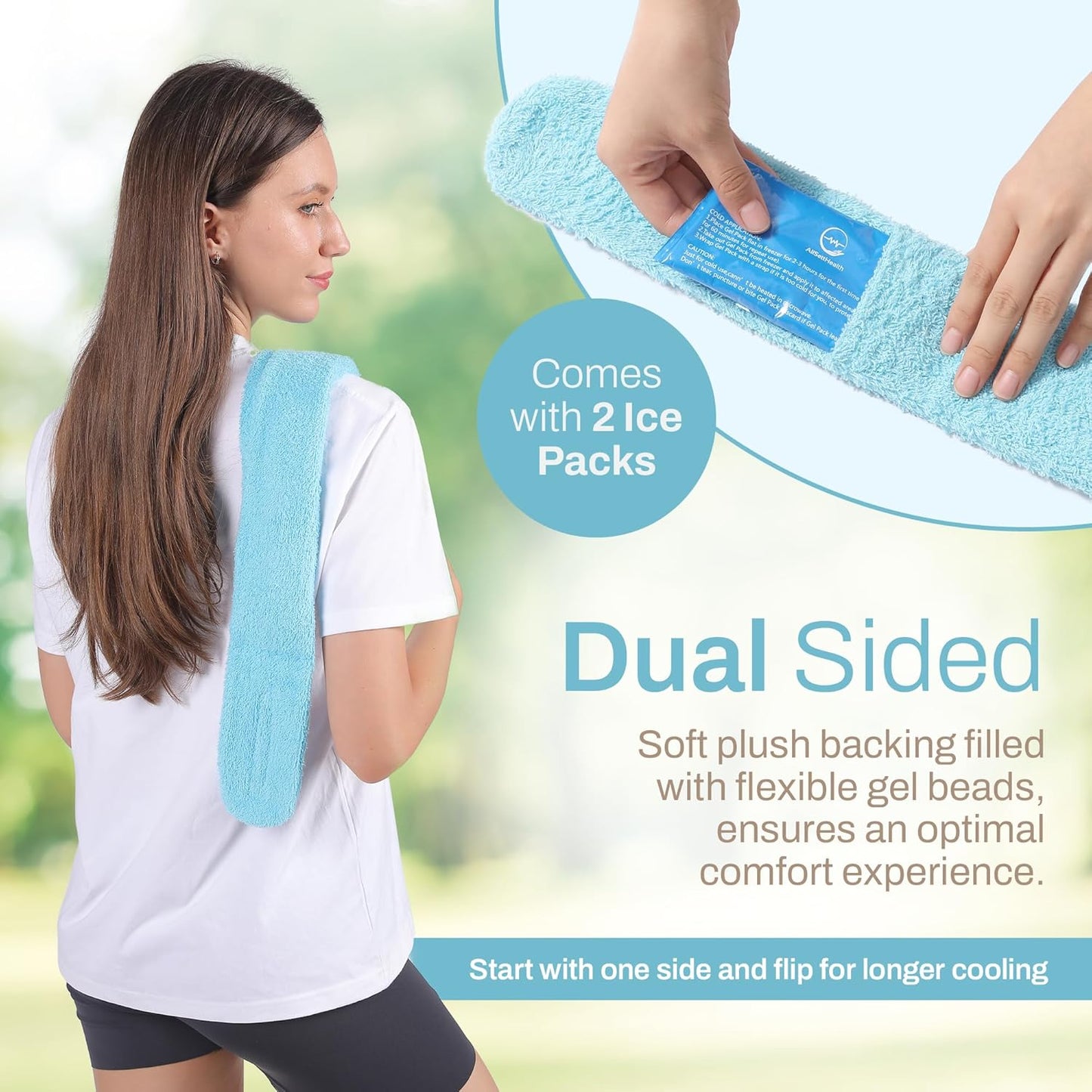 Neck Ice Pack Wrap with 2 Reusable Gel Ice Packs, Flexible Ice Wrap for Neck, Shoulders, Knees, Wrists, Soft Cooling Towel Compress for Post Surgery, Tonsillectomy, Migraine, Sore Muscle Pain Relief