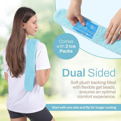 Neck Ice Pack Wrap with 2 Reusable Gel Ice Packs, Flexible Ice Wrap for Neck, Shoulders, Knees, Wrists, Soft Cooling Towel Compress for Post Surgery, Tonsillectomy, Migraine, Sore Muscle Pain Relief