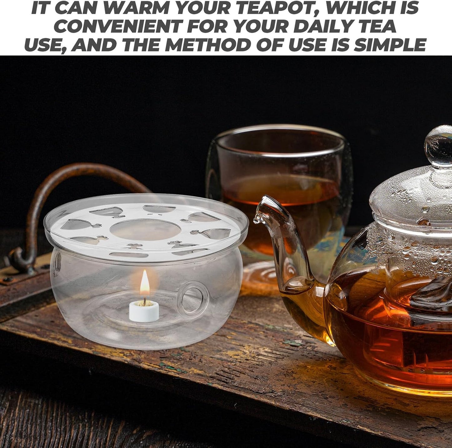 Transparent Glass Teapot Warmer Base Round Heat Preservation Stand for Household Tea Kettle Safe Glass Material Multi-use Decoration and Warming Accessory