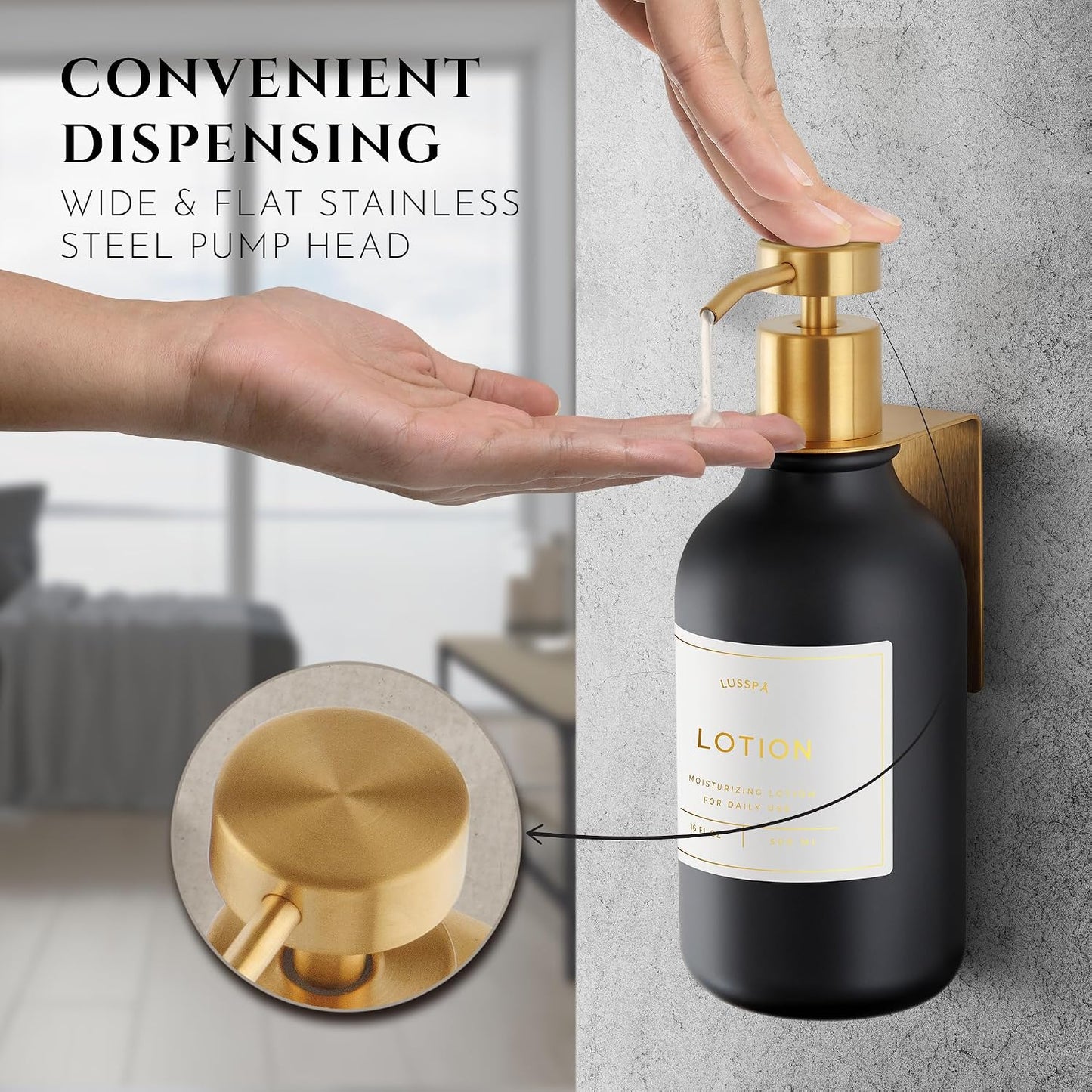 Shower Shampoo Dispenser Wall Mounted – 3 Refillable 16.9 oz Clear Bottles with Stainless Steel Pumps & No-Drill Adhesive Holders – Soap Dispenser Set for Bathroom (3 X Clear/Silver)