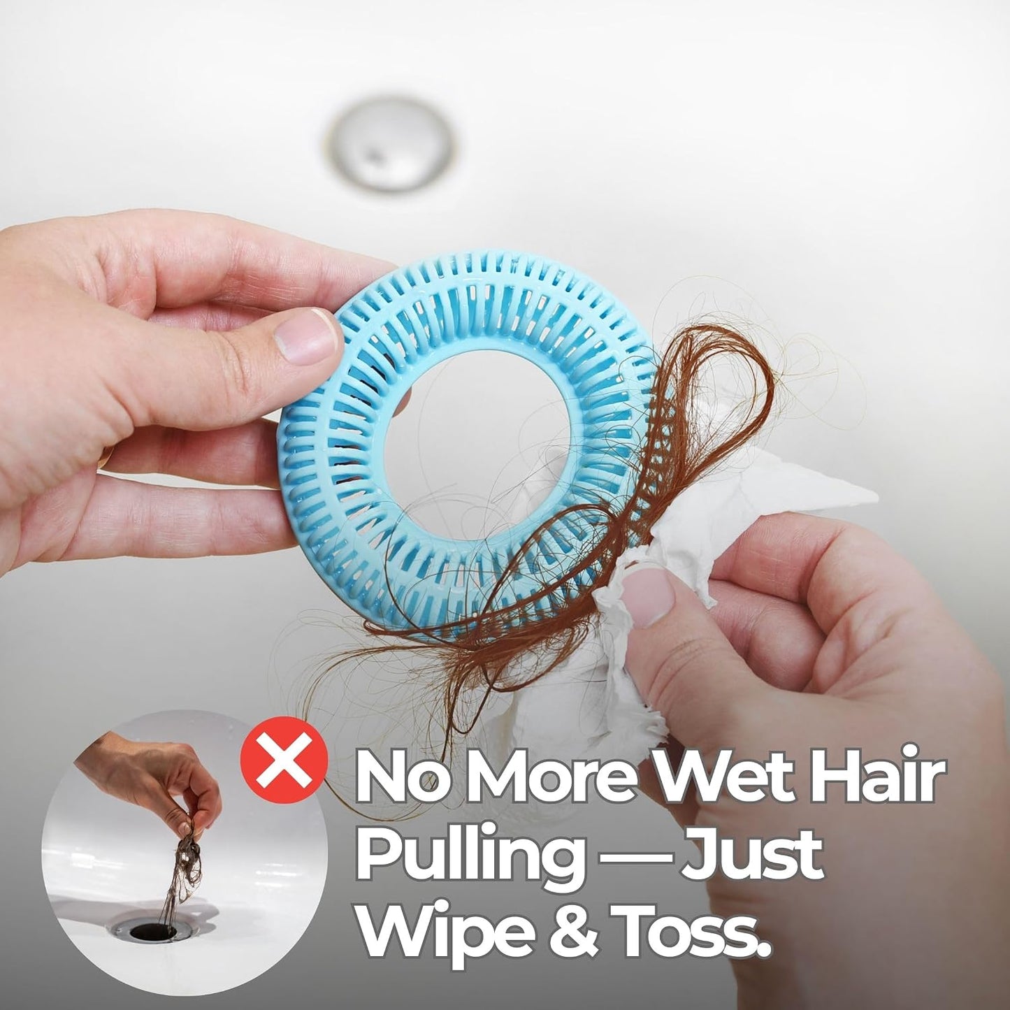 TubRing Pop-Up Drain Protector & Strainer Silicone Hair Catcher, Aqua | Easy snap-in design fits around bathtub stoppers. Customizable utility guard for clog prevention. Fits 1.85"- 2.16" drains.