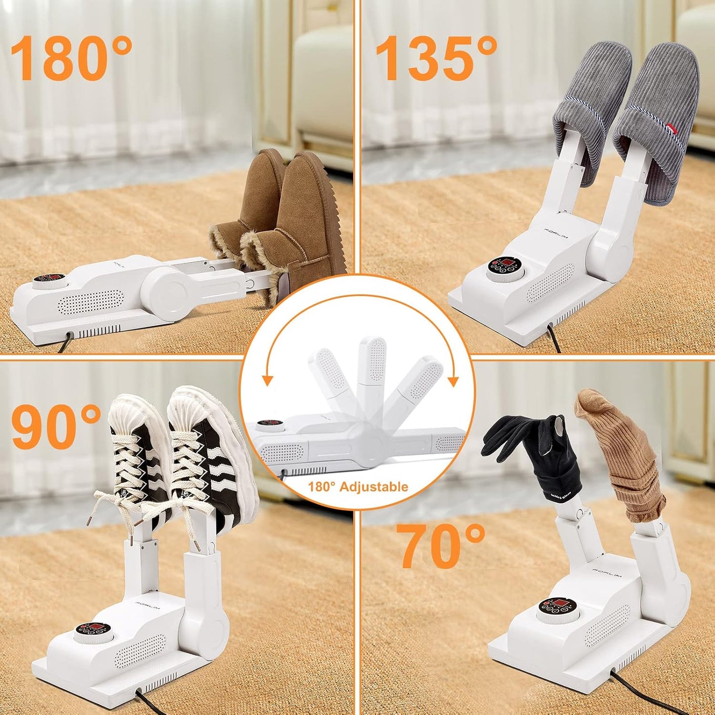 FORLIM Shoe & Boot Dryer for Work Boots, Forced Air, 2-Hour Timer, Black | Telescopic Ports Reach Toe Boxes; 180° Rack Fits Sneakers, Gloves, Ski Gear, Cleats, Workers, Families, Hunters, Rain, Snow