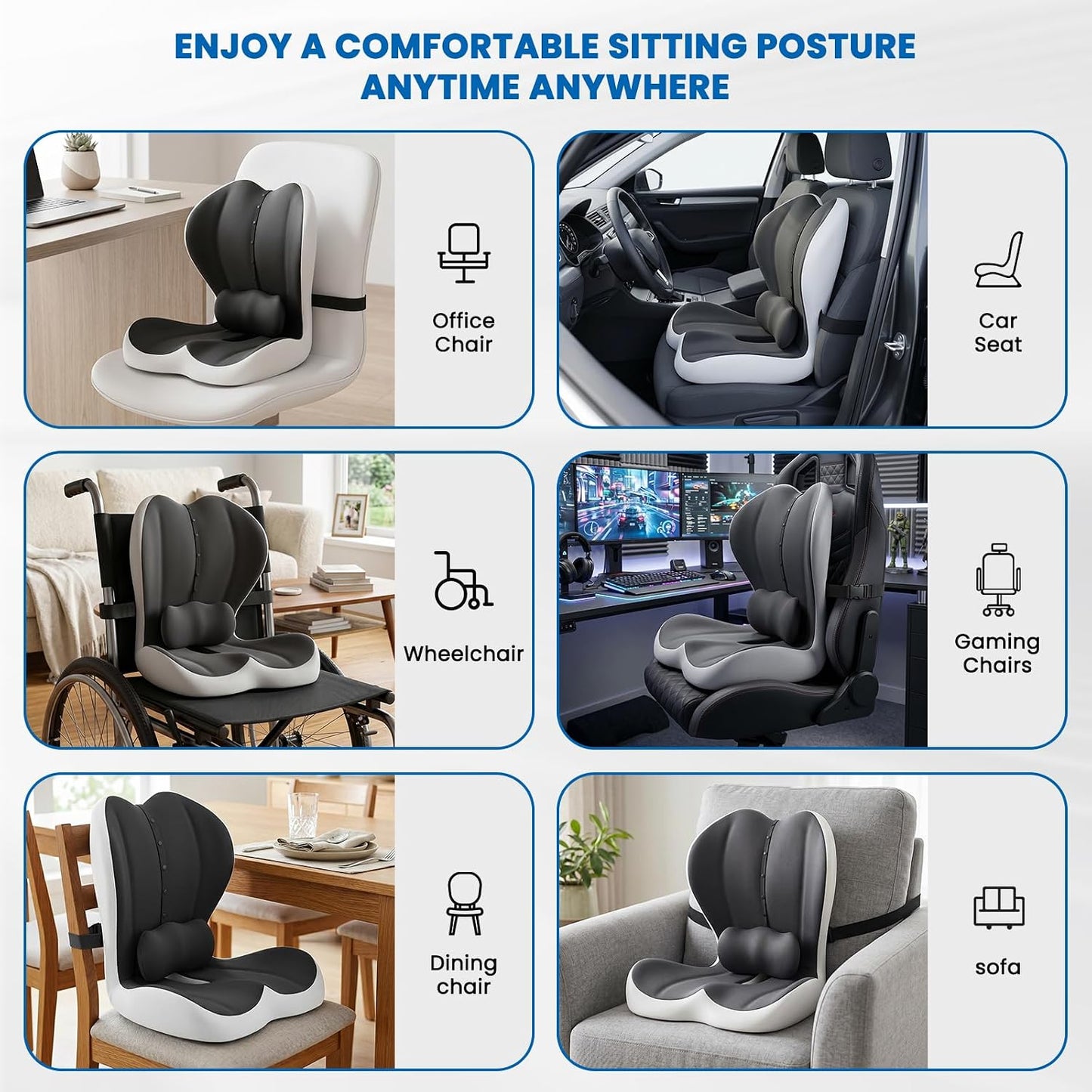 Car Seat Cushion Reducing Sciatica Pressure, Back & Tailbone Comfort | Hollow Design for Coccyx, Double-Sided Anti-Slip, L-Shaped Ergonomic Memory Foam Lumbar Cushion, Suitable for Long Sitting