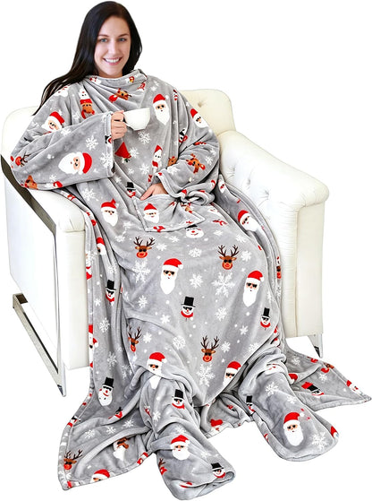 Catalonia Wearable Blanket with Sleeves & Foot Pocket for Adults | Soft Fleece Throw Wrap with Hands-Free Comfort, Perfect for Reading, TV Time & Relaxing, Christmas Gift for Women & Men