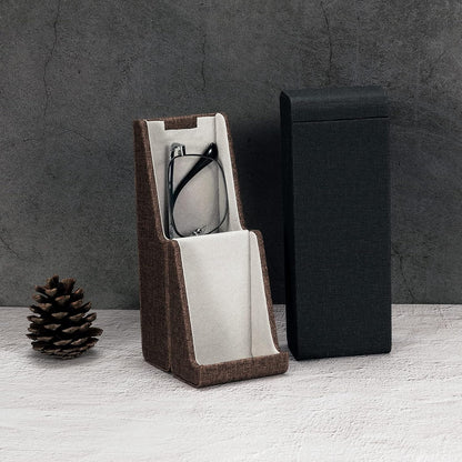 Vemiss Flip-top Glasses Case, Hard Shell Eyeglass Cases & Phone Stand | Unfolds As Phone/Pen Holder. For Desk, Nightstand, Vintage PU Leather, Eye Glass Case for Men Women