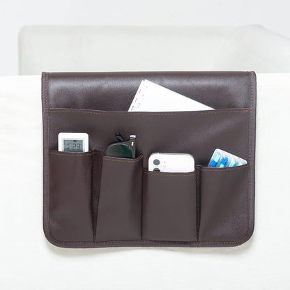 PU Leather Sofa Armrest Organizer, Armchair Magazine Holders, Waterproof Remote Holder for Recliner Couch with 1 Large Pocket, 4 Small Pockets for Magazine, Remote, Phone, Ipad, Books (brown)