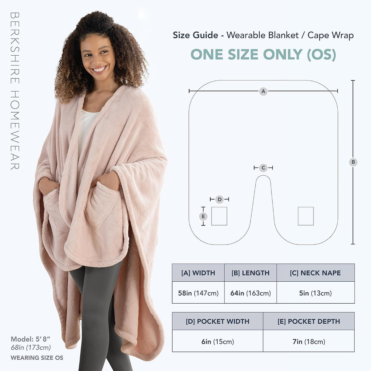 Berkshire Blanket Primalush™ Wearable Blanket, Cozy Loungewear Pocketed Plush Cape Wrap for Adults & Teens(Purple, One Size 58"X64")