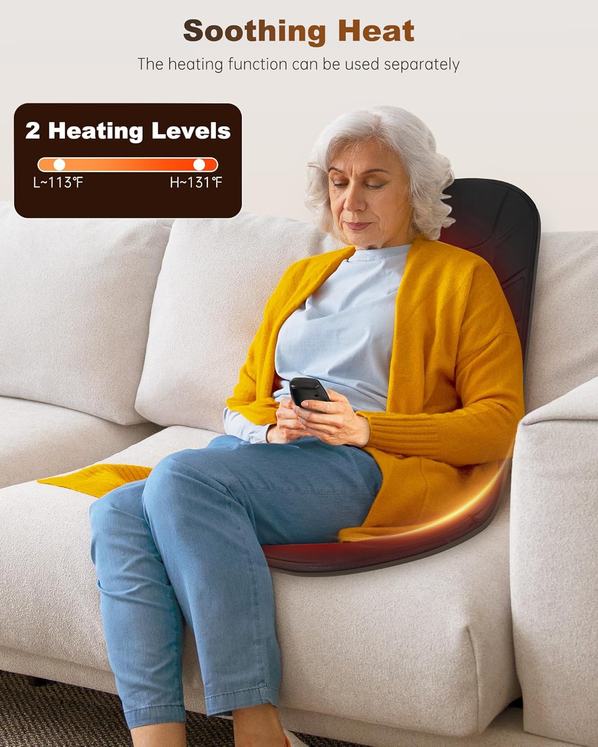 Snailax Vibration Back Massager with Heat, Seat Massager with 8 Vibrating Motors & 5 Modes, Chair Massage Cushion, Massage Pad for Sofa, Recliner, Chair, Home, Office, Gifts for Parents