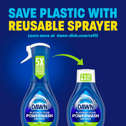 Dawn Powerwash Spray, Dish Soap, Dishwashing Liquid, Fresh, 1 Starter Kit + 3 Refills, 4x16 Fl Oz
