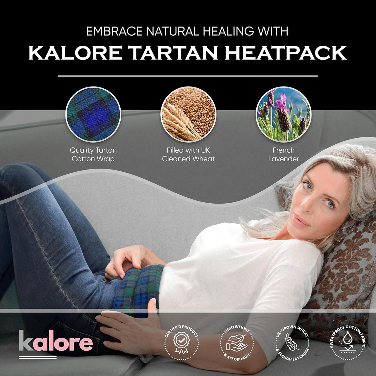 Microwavable Heating Pads for Winter Warmth, Back, Stomach & Head Comfort – Kalore Soft Cotton Tartan Neck Wrap – Even Heat Distribution Hot Compress Bag – Wheat Heat Pad XL – Unscented – Gray