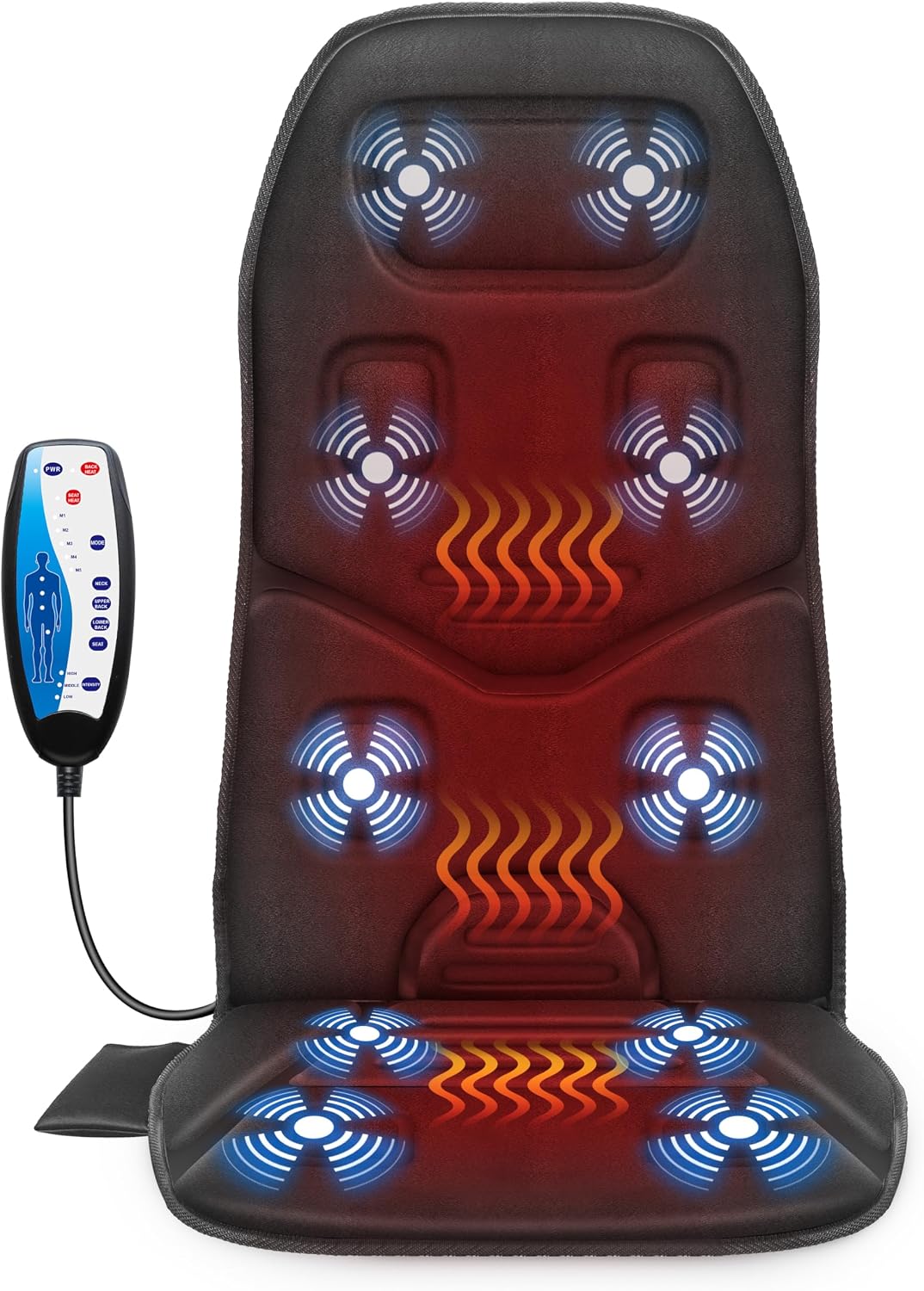 COMFIER Vibration Back Massager with Heat, 10-Motor Massage Seat Cushion for Chair, Graphene Heated Massage Chair Pad for Back, Lumbar & Thighs, 5 Modes, 3 Intensities, Home Office Recliner Gift