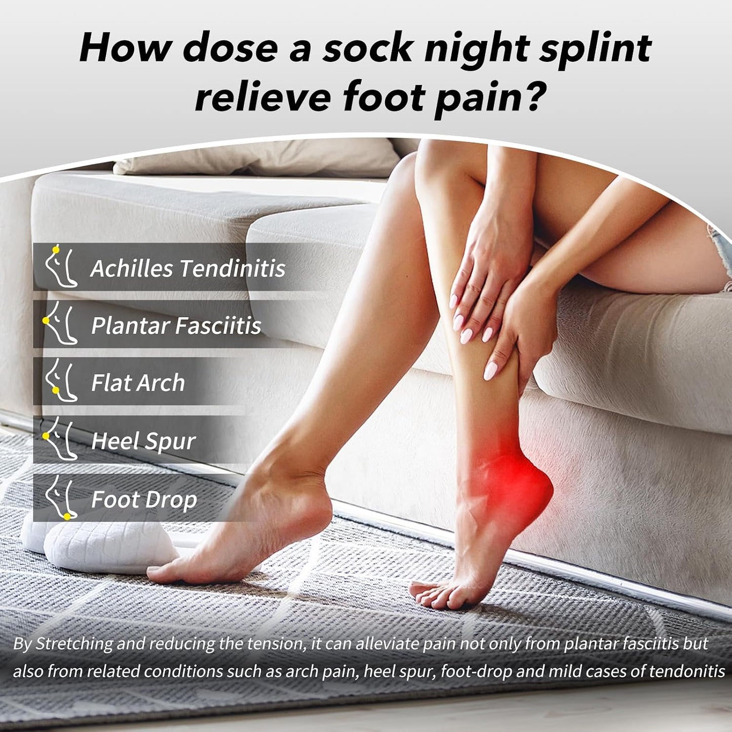 Plantar Fasciitis Night Splint Sock with Massage Ball for Tension Relief, Alleviate Pain from Plantar Fasciitis, Arch Pain, Heel Spur, Foot-drop and Achilles Tendonitis, Soft and Comfortable Foot Brace for Men and Women, Large-Black
