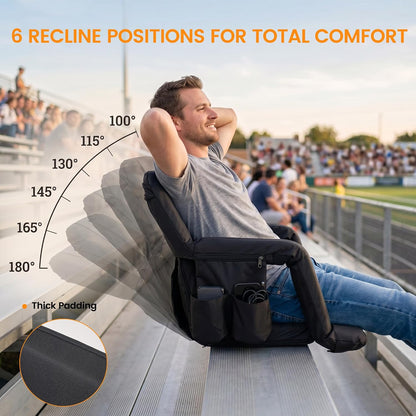 25in 5.12" Extra Thick&Wide Heated Stadium Seat for Bleachers | Sofa Style Design Thick Bleacher Chair With Back and Comfy Cushion, 6 Reclining Positions, 3 Heat Levels (NO Battery)