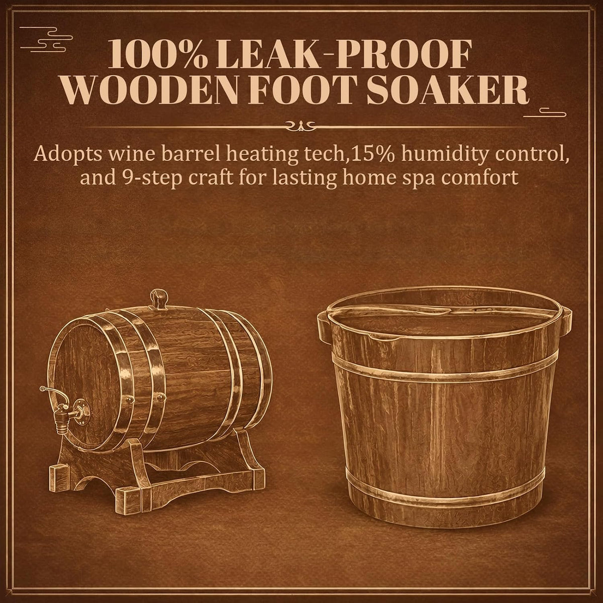 Geelin 15.75" Wooden Foot Bath Bucket with Lid & Massage Roller, Thick Insulated Spa Foot Soak for Relaxation, Massage Soles, Circulation, Elderly & Athletes, Home & Family Use