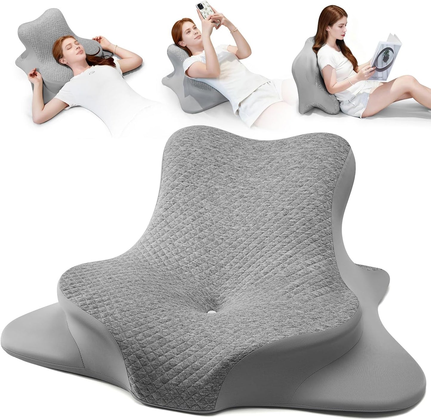 Reading Pillow for Bed, Leaning, Lying and Prone, Ergonomic Memory Foam Bed Wedge Pillow for Headboard, Floor Cushions, Chin & Back Support Pillows on Bedrest Couch Floor- Grey