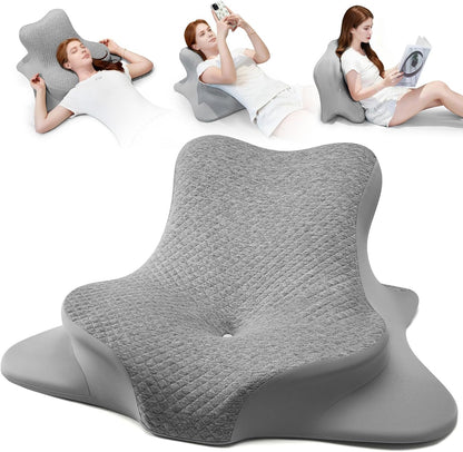 Reading Pillow for Bed, Leaning, Lying and Prone, Ergonomic Memory Foam Bed Wedge Pillow for Headboard, Floor Cushions, Chin & Back Support Pillows on Bedrest Couch Floor- Grey