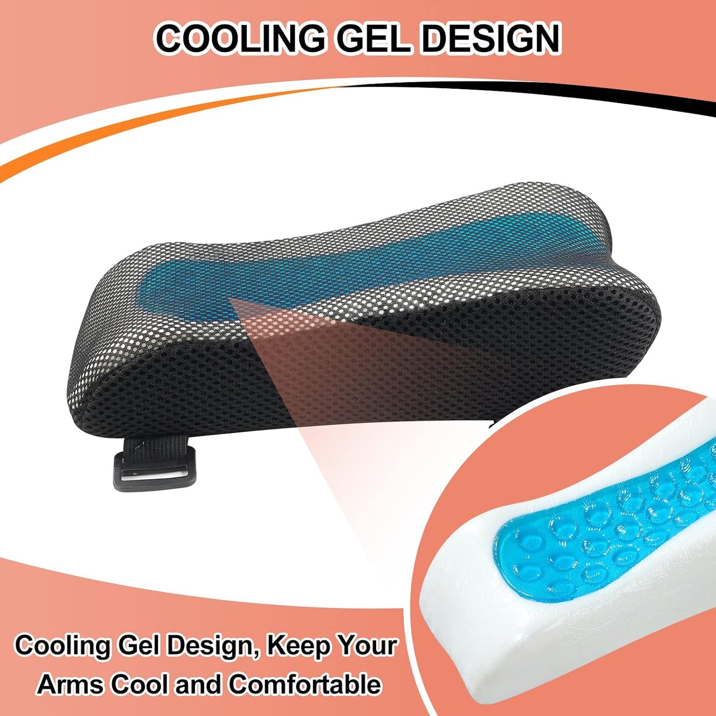 Upgraded Office Chair Arm Pads with Cooling Gel, Ergonomic Memory Foam Armrest Pads for Office Chair Gaming Chair Arm Rest Covers for Desk Chair Armrest Cushions (Set of 2)