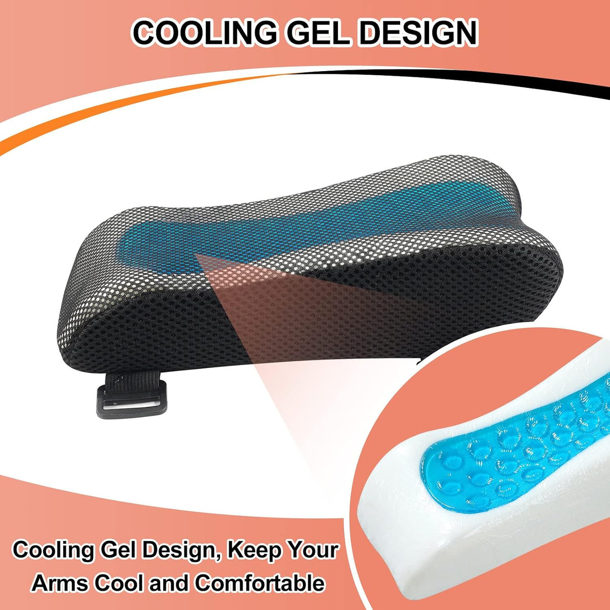 Upgraded Office Chair Arm Pads with Cooling Gel, Ergonomic Memory Foam Armrest Pads for Office Chair Gaming Chair Arm Rest Covers for Desk Chair Armrest Cushions (Set of 2)
