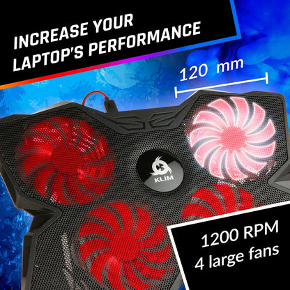 KLIM Wind Laptop Cooling Pad - More Than 500 000 Units Sold - New Version - The Most Powerful Rapid Action Cooling Fan - Laptop Stand with 4 Cooling Fans at 1200 RPM - USB Fan - PS5 PS4 - RGB