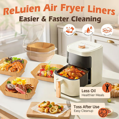 150Pcs Air Fryer Liners Disposable, 8 Inch Paper for 5-8 QT Air Fryers | Square Unbleached Paper for Ninja Air Fryer Basket, Non-Stick, Greaseproof for Baking, Roasting, Oven, Airfryer Accessories