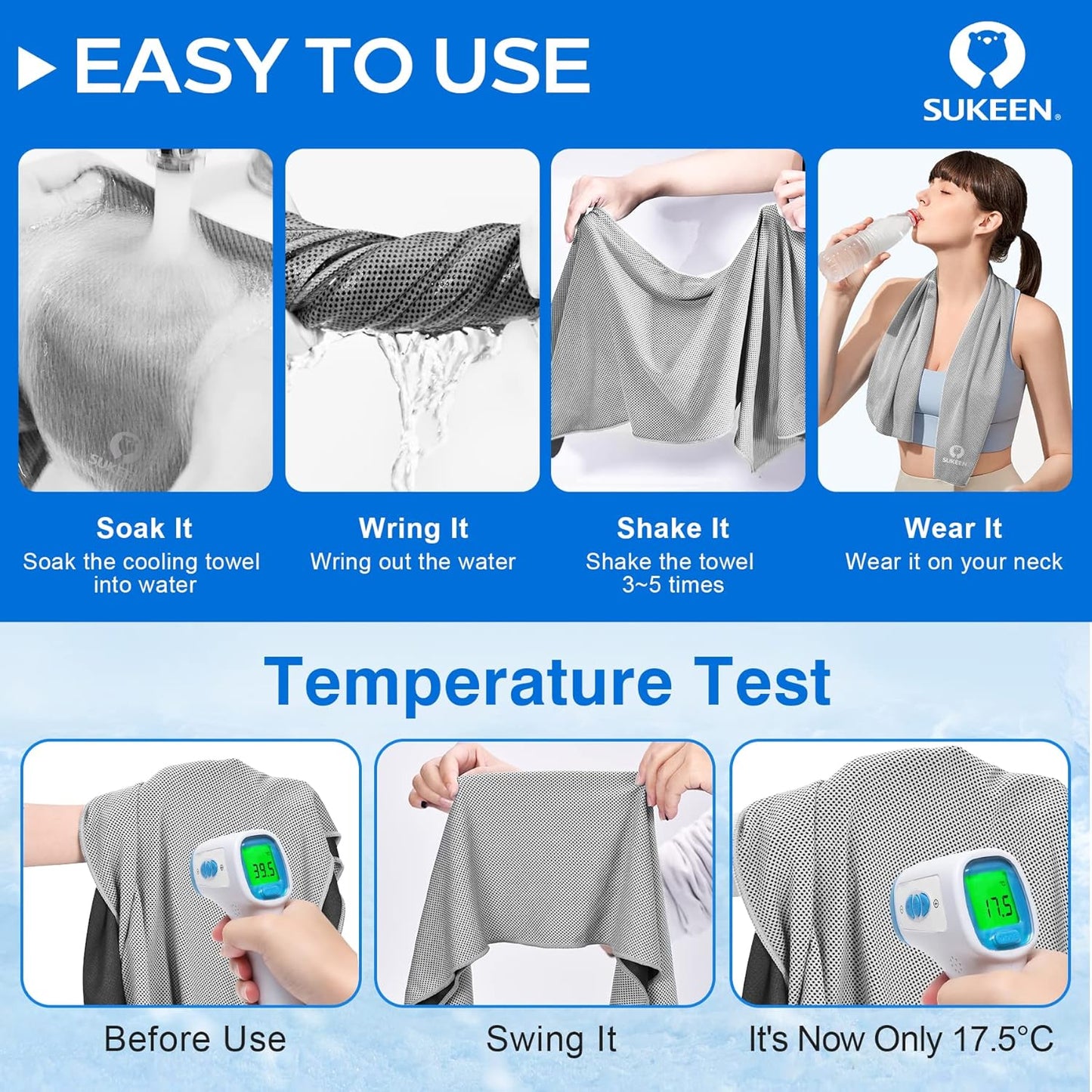 Sukeen 4 Pack Cooling Towels (40"x12"), Cooling Neck Wraps, Ice Towel, Soft Breathable Chilly Towel,Microfiber Towel for Yoga,Sport,Running,Gym,Workout,Camping,Fitness,Workout & More Activities