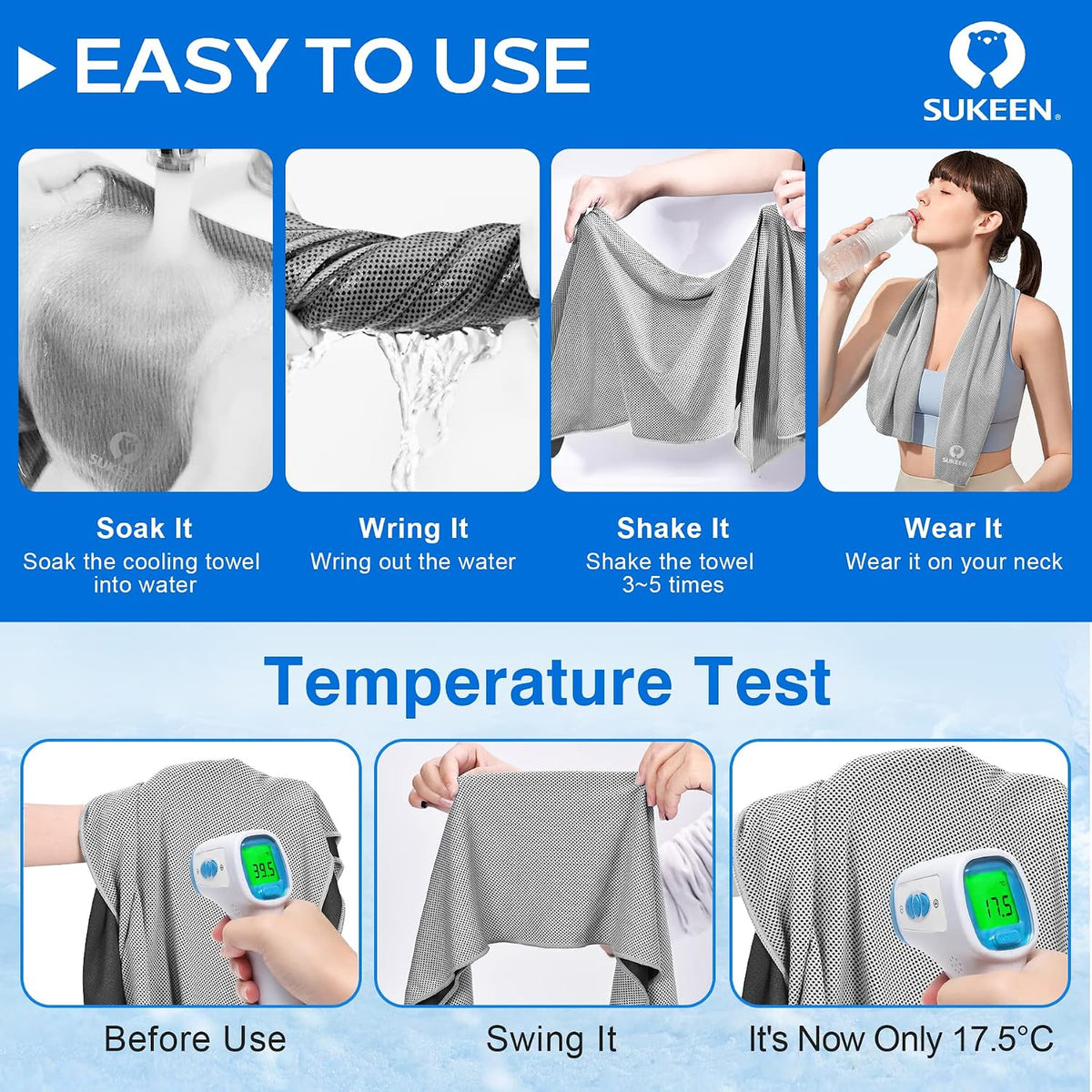 Sukeen 4 Pack Cooling Towels (40"x 12"), Cooling Neck Wraps, Soft Ice Towel